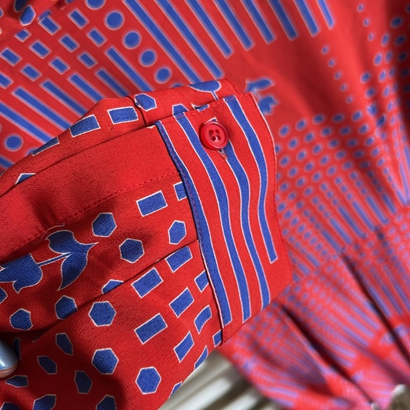 Modcloth NWT Pleasant Confidence Tie-Neck Dress Red and Blue Print Size 6 - Picture 8 of 16